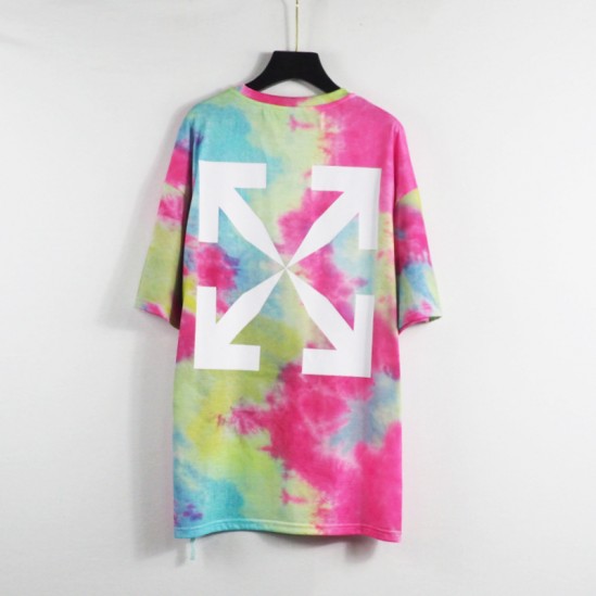 Wholesale OW21 spring and summer new OFF WIALRD colorful rainbow rendering splash ink white arrow short-sleeved T-shirt cotton