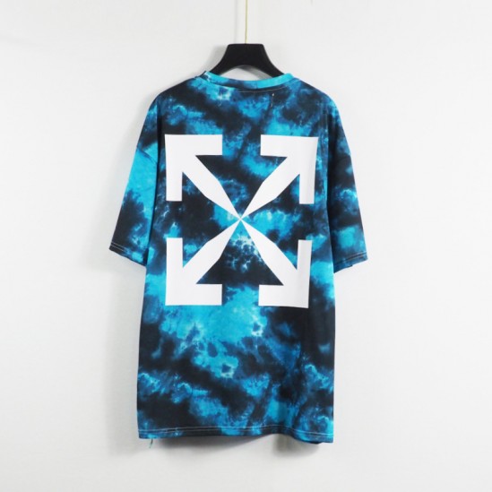 Wholesale OW21 spring and summer new OFF WIALRD colorful rainbow rendering splash ink white arrow short-sleeved T-shirt cotton